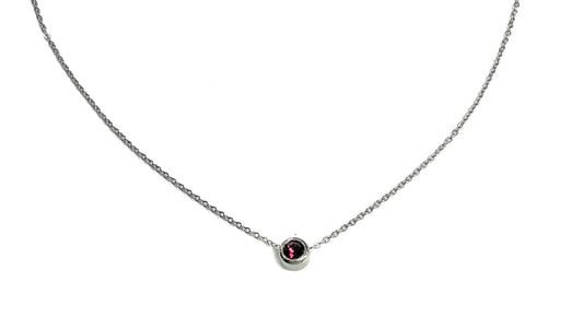 Collier petite pierre fushia - Rouge Inox
