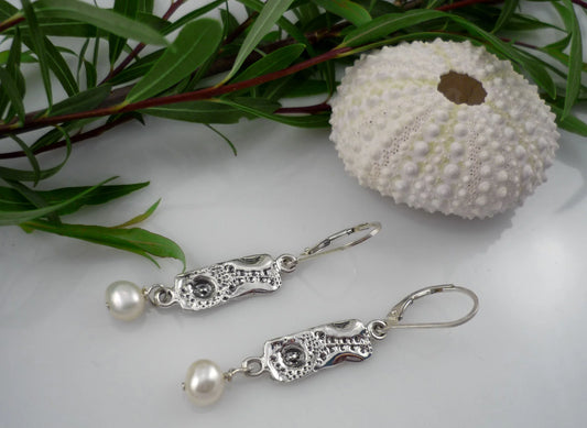 Boucles d'oreilles FLEUR DE MER, perle d'eau douce - argent sterling  - Marie-Ève Bordeleau