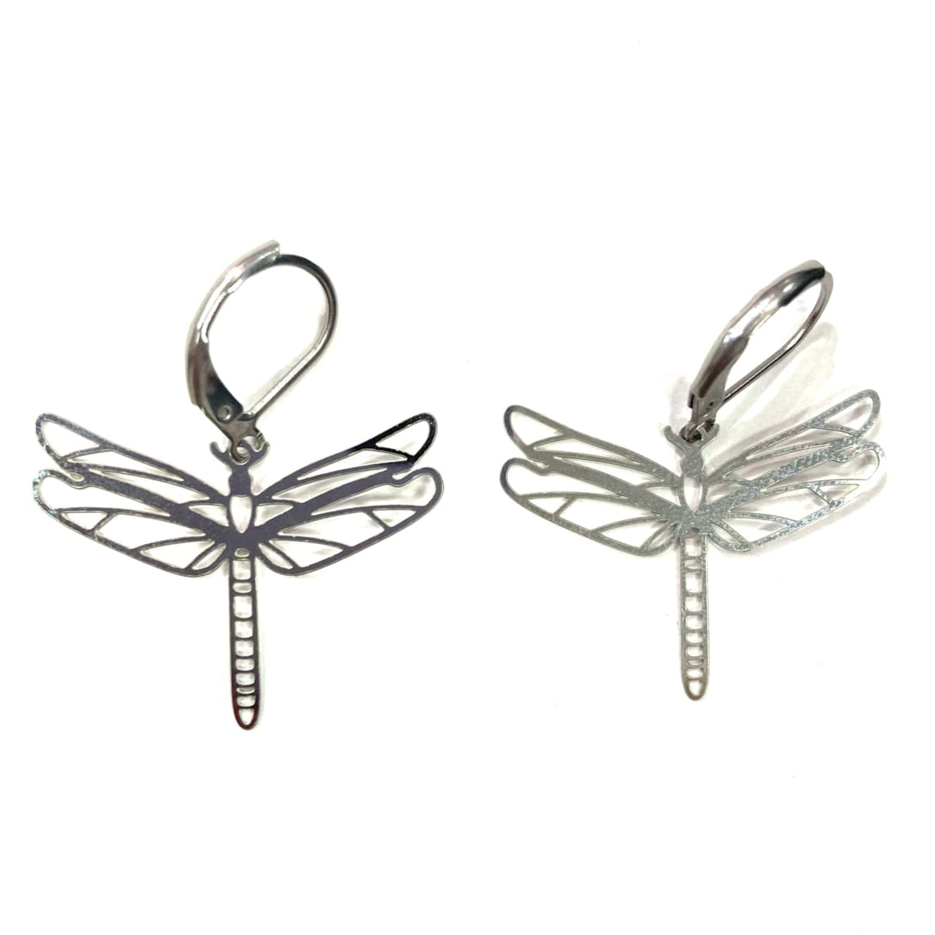 Boucles d'oreilles - Libellule couleur argent - Rouge Inox