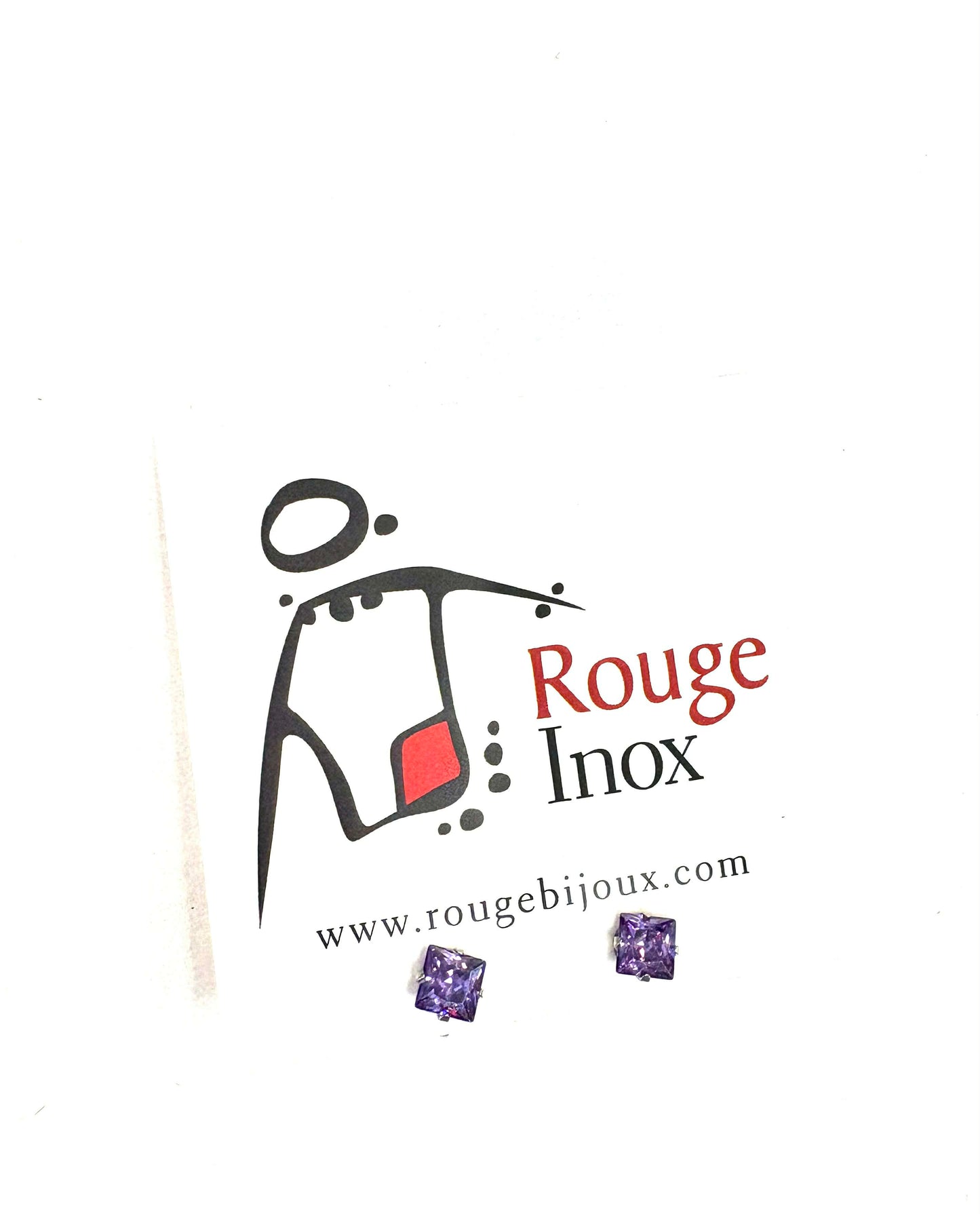 BO 3mm purple square zircon - Red Stainless steel