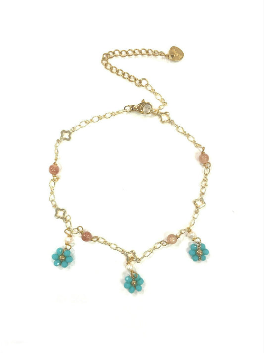 Chevillette Simple  - Fleur - Aqua et Rose - Création Fish