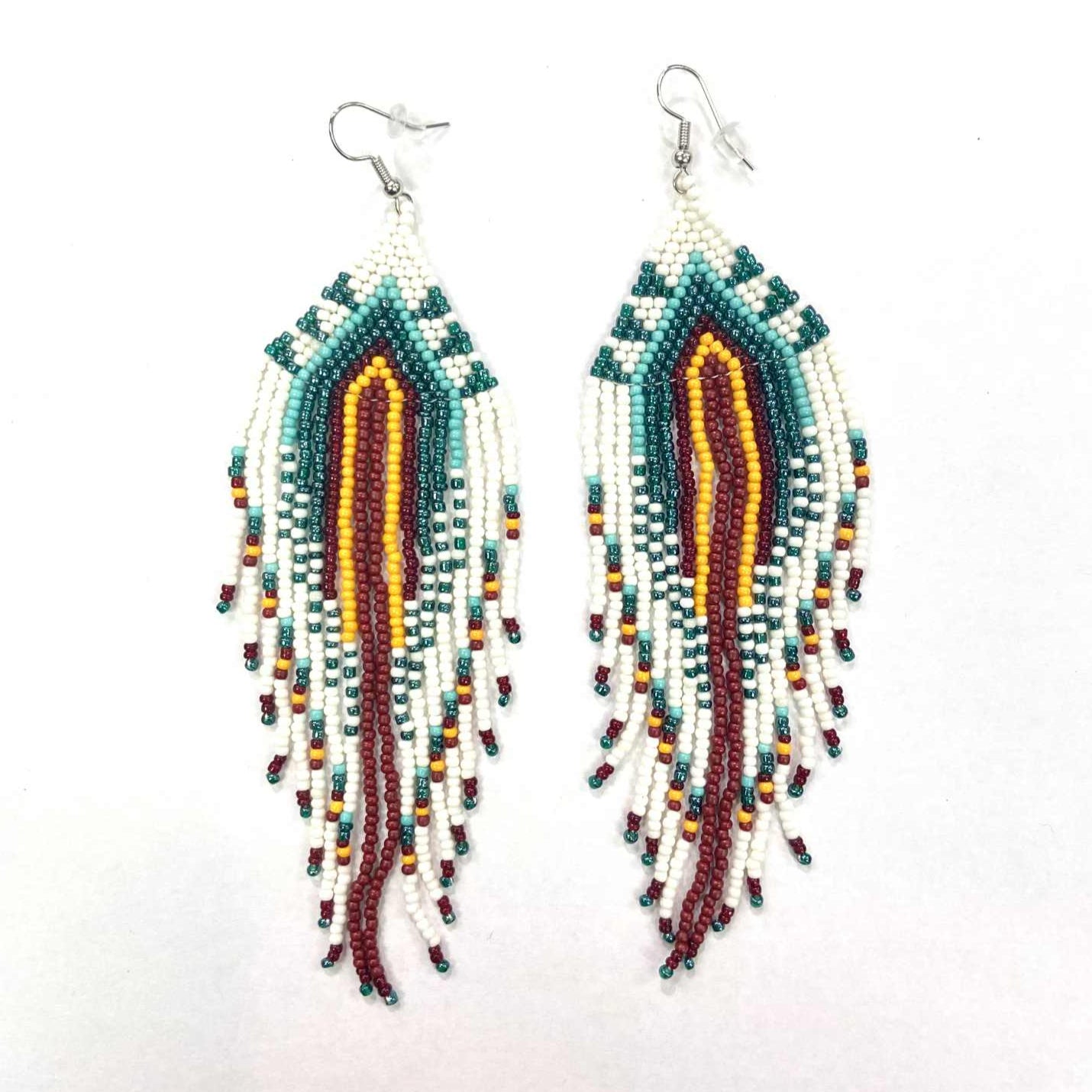 Boucles d'oreilles - Perlage - Triangles franges multi - 3 couleurs offertes - Rouge Inox