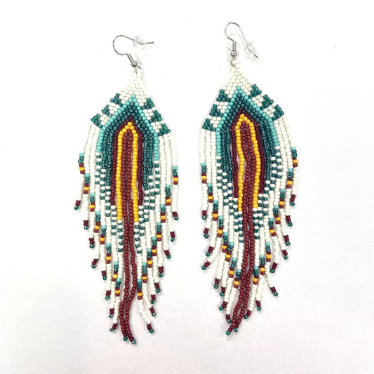 Boucles d'oreilles - Perlage - Triangles franges multi - 3 couleurs offertes - Rouge Inox