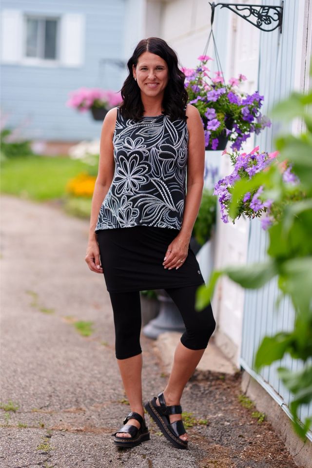 Camisole sunrise floral - noir et blanc