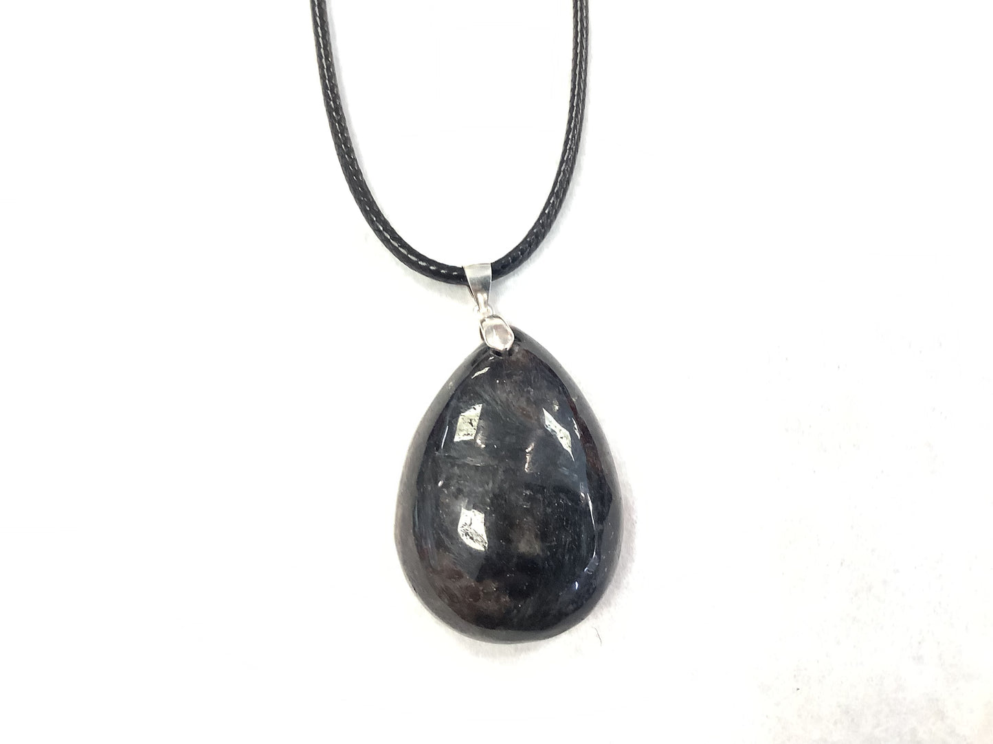 Collier en pierre - Goutte noire- Rouge Argent 925