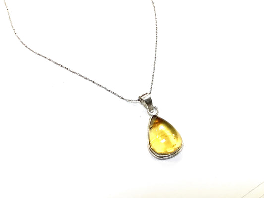 Pendentif Goutte de miel - Ambre - Rouge Argent 925