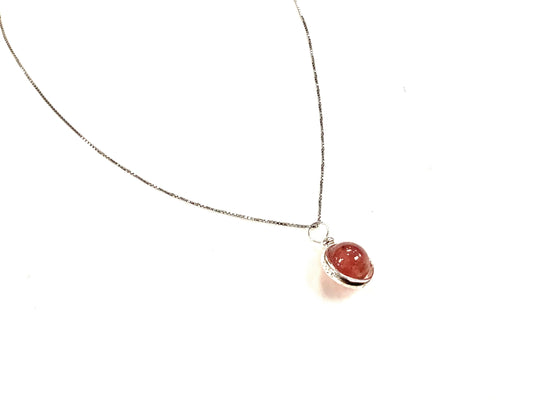 Pendentif Délicat - Pierre rose - Rouge Argent 925