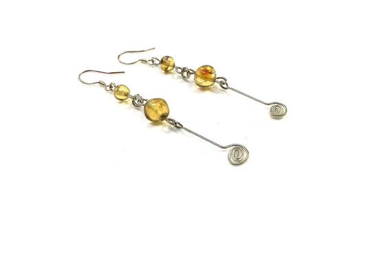 Boucles d'oreilles Spirale - Ambre - Rouge Argent 925