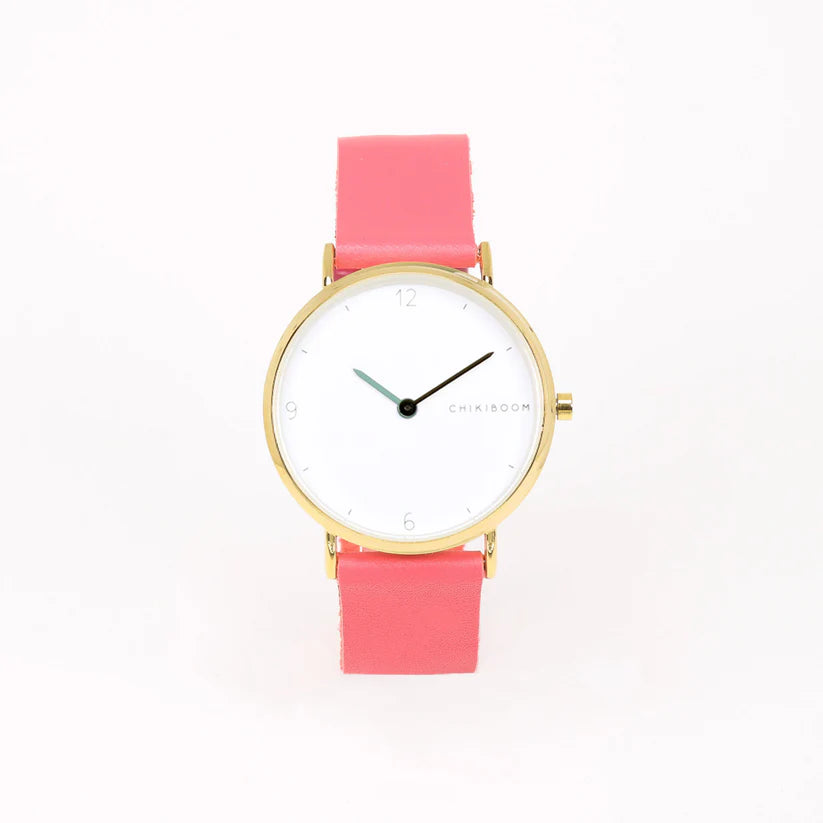 Montre rose flash - blanc et or