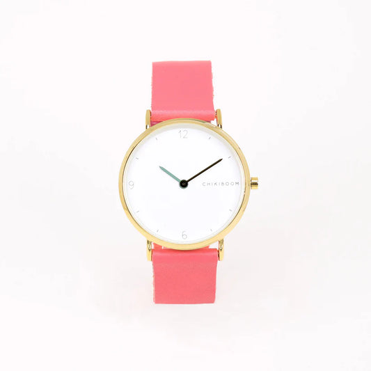 Montre rose flash - blanc et or