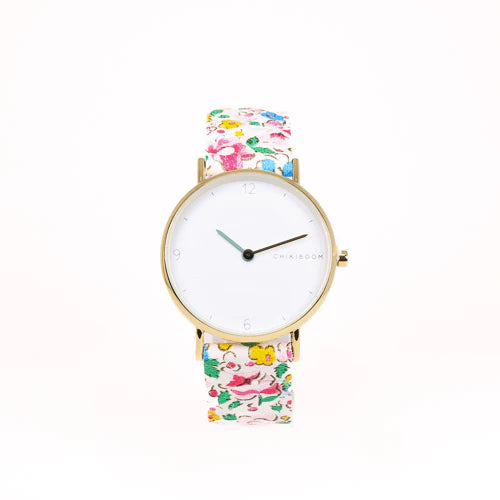 Montre florale  blanc et or