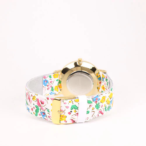 Montre florale  blanc et or