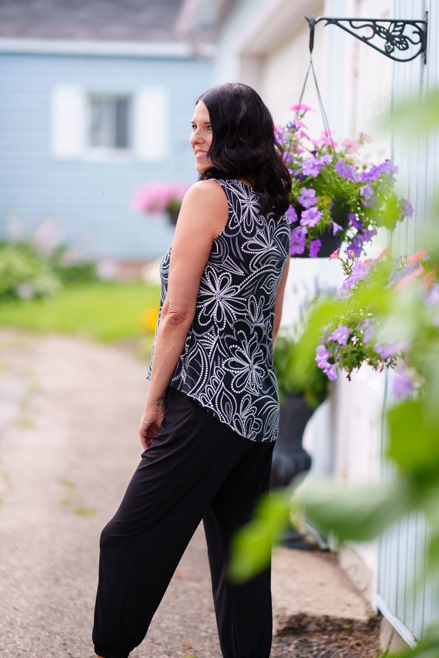 Camisole sunrise floral - noir et blanc