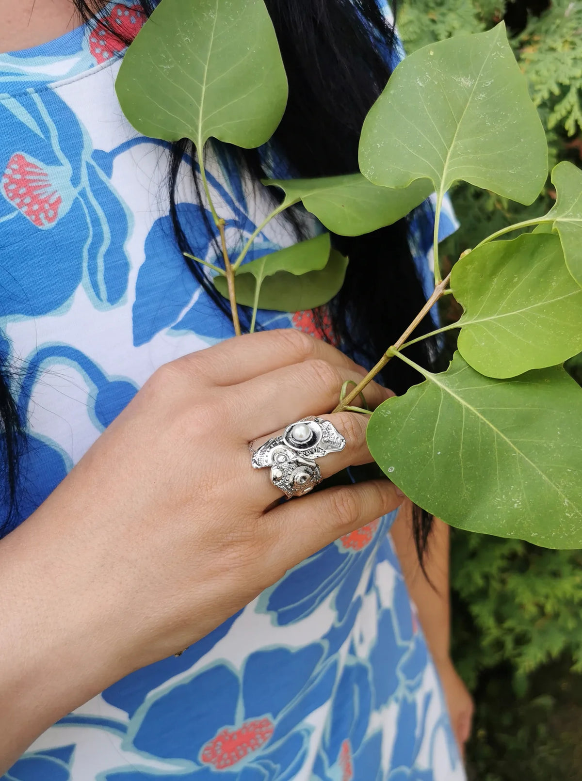 DUALITÉ PERLÉE, bague large en argent sterling et perle d'eau douce  - Marie-Eve Bordeleau
