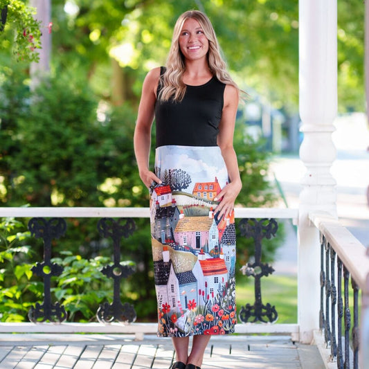 Robe 7/8 mimosa Noir et paysage