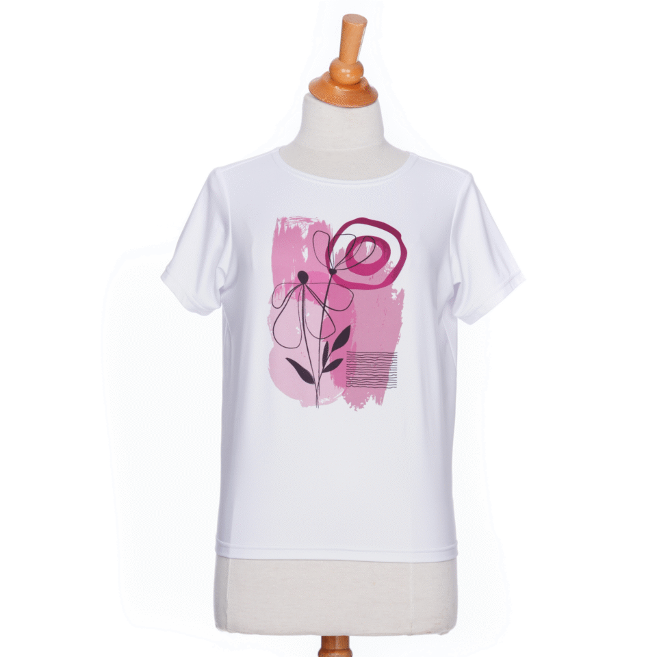 Tiki T-shirt with floral watercolor design 