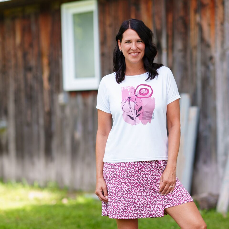 Tiki T-shirt with floral watercolor design 