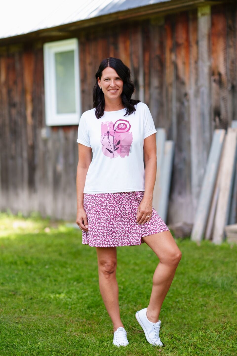 Tiki T-shirt with floral watercolor design 