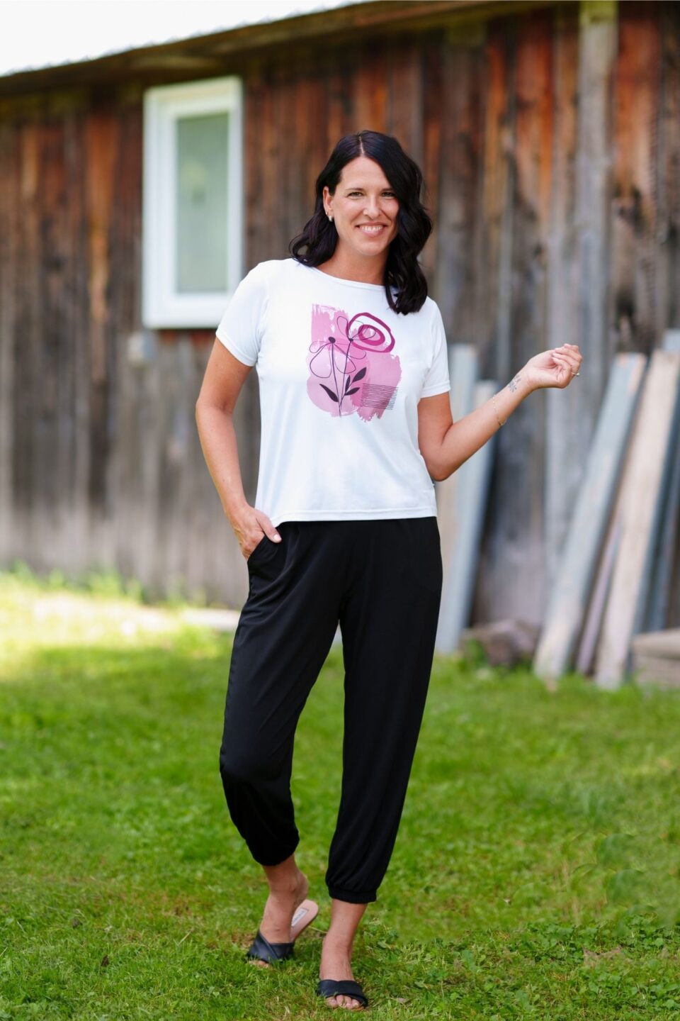 Tiki T-shirt with floral watercolor design 