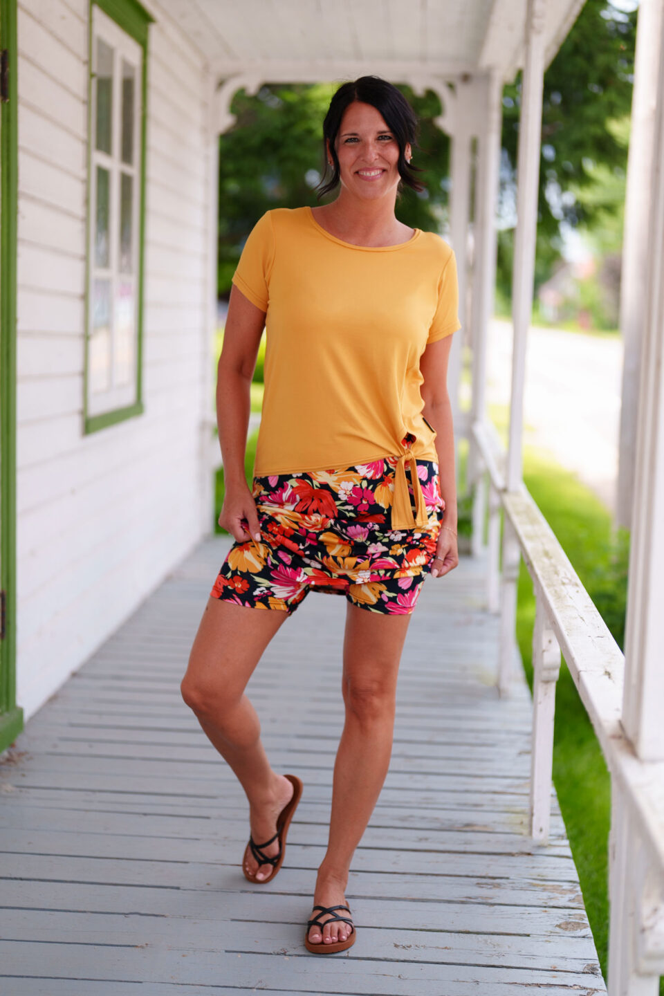 Red-orange cocktail thigh-high skirt