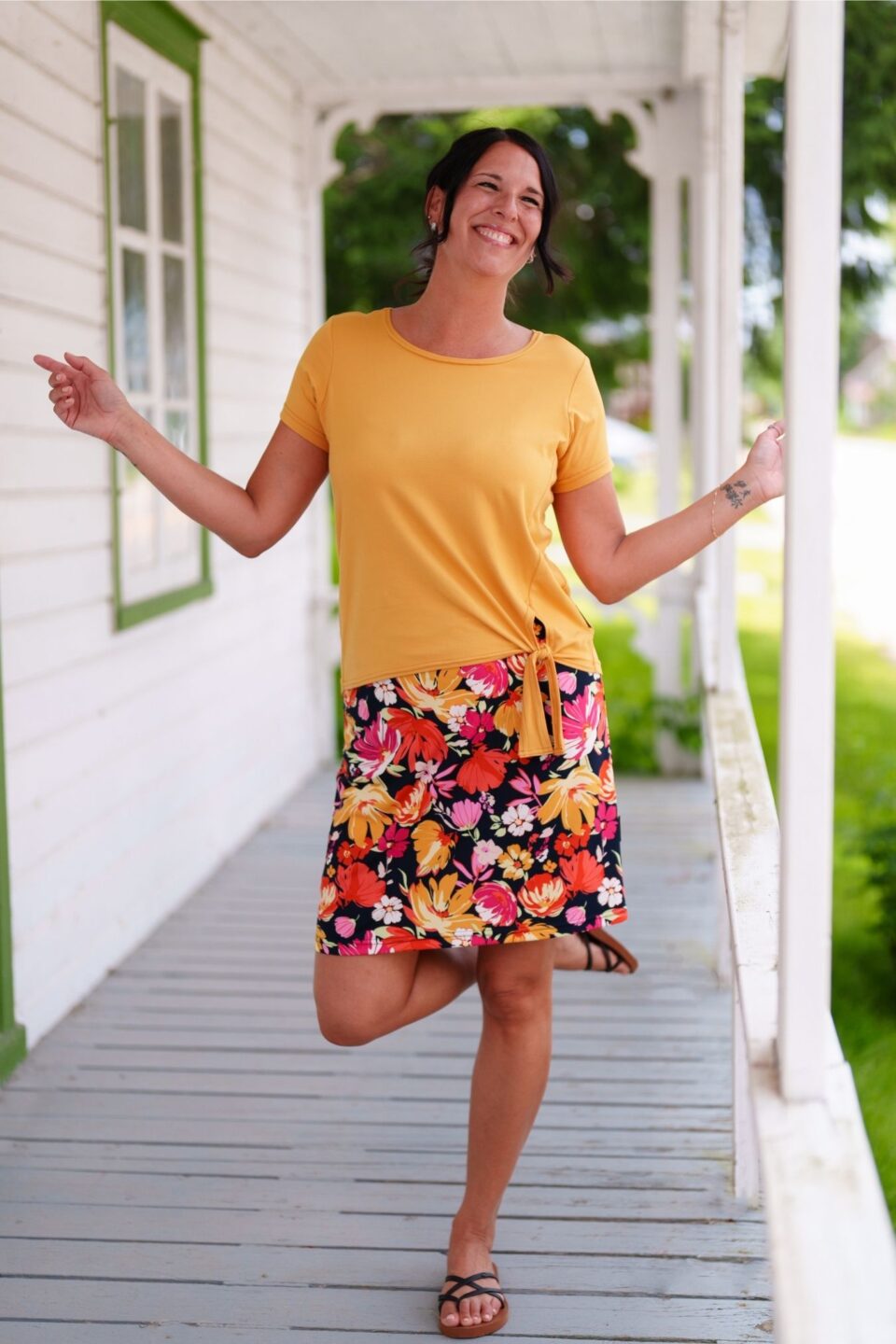 Red-orange cocktail thigh-high skirt