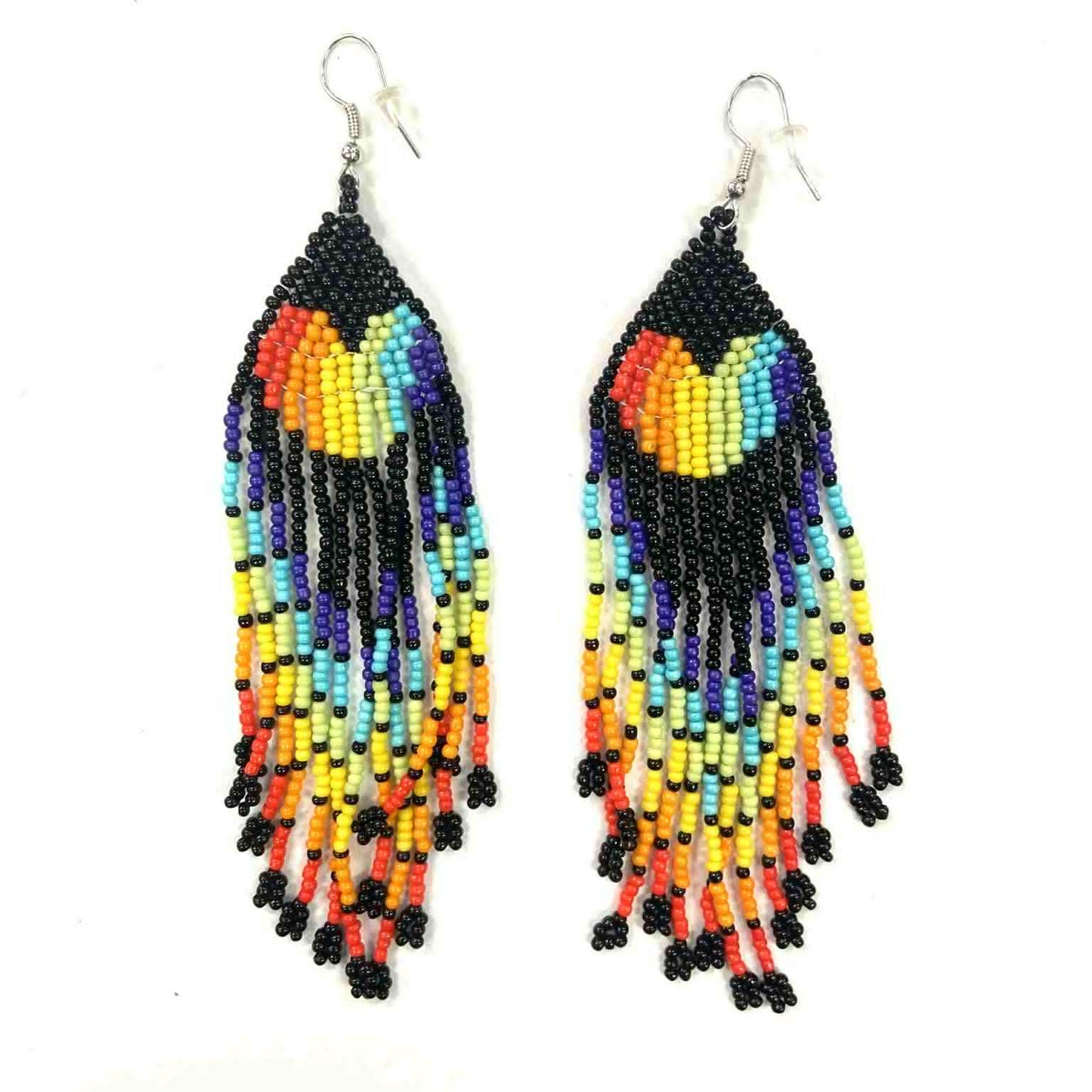 Boucles d'oreilles - Perlage - Coeur et franges arc-en-ciel - 2 couleurs offertes - Rouge Inox