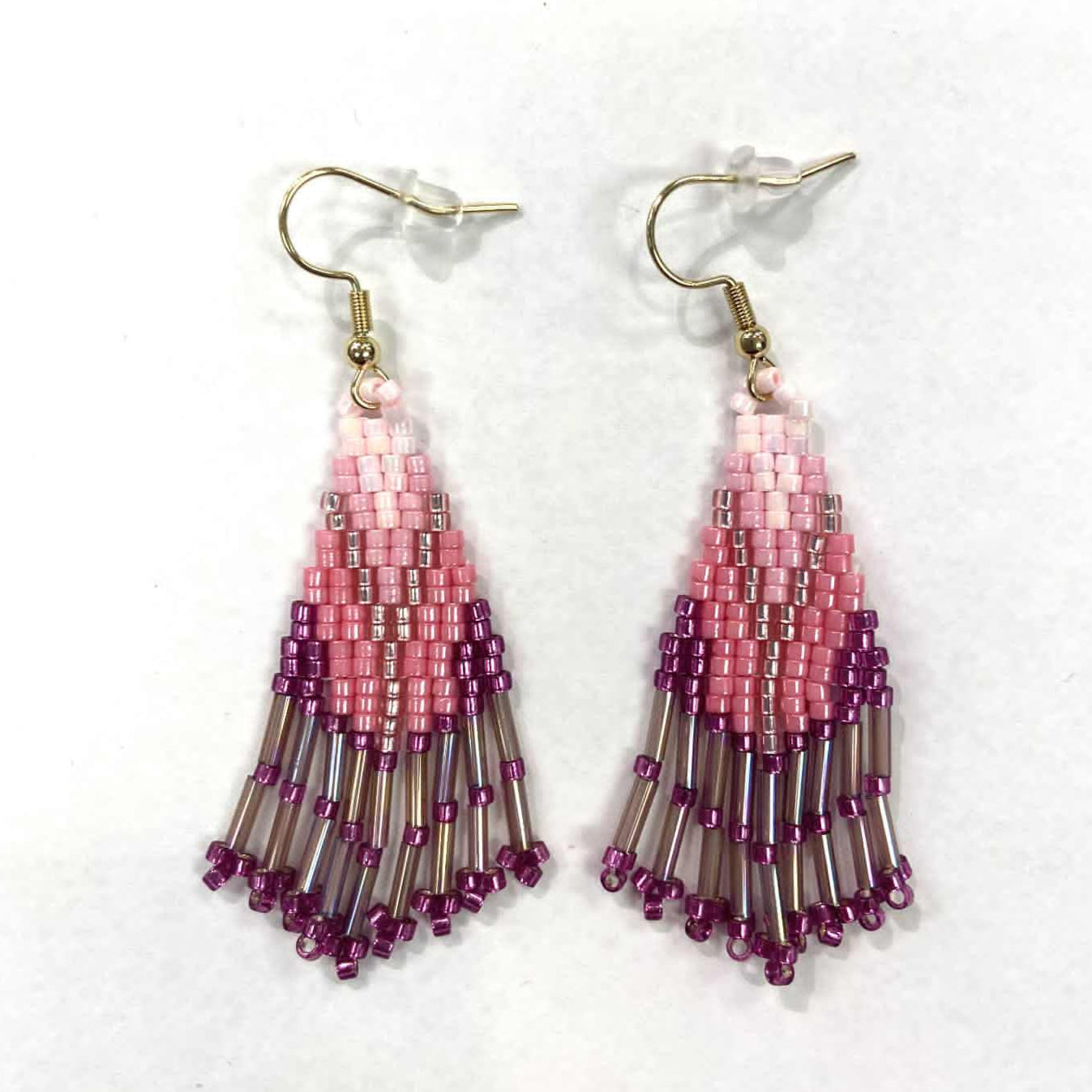 Boucles d'oreilles - Perlage - Petite- Franges dégradées - 3 couleurs offertes - Rouge Inox