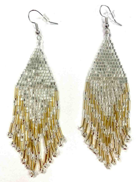 Boucles d'oreilles - Perlage - Métallique argent et doré - Rouge Inox