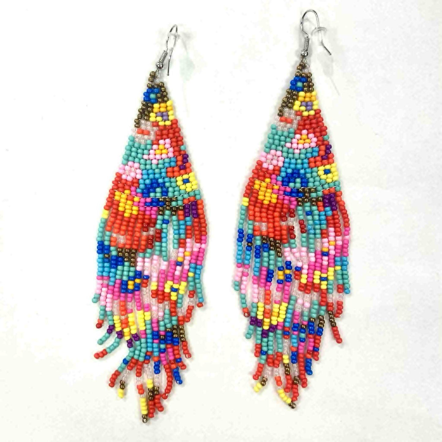 Boucles d'oreilles - Perlage - Fleurs multicolores - 2 couleurs offertes - Rouge Inox
