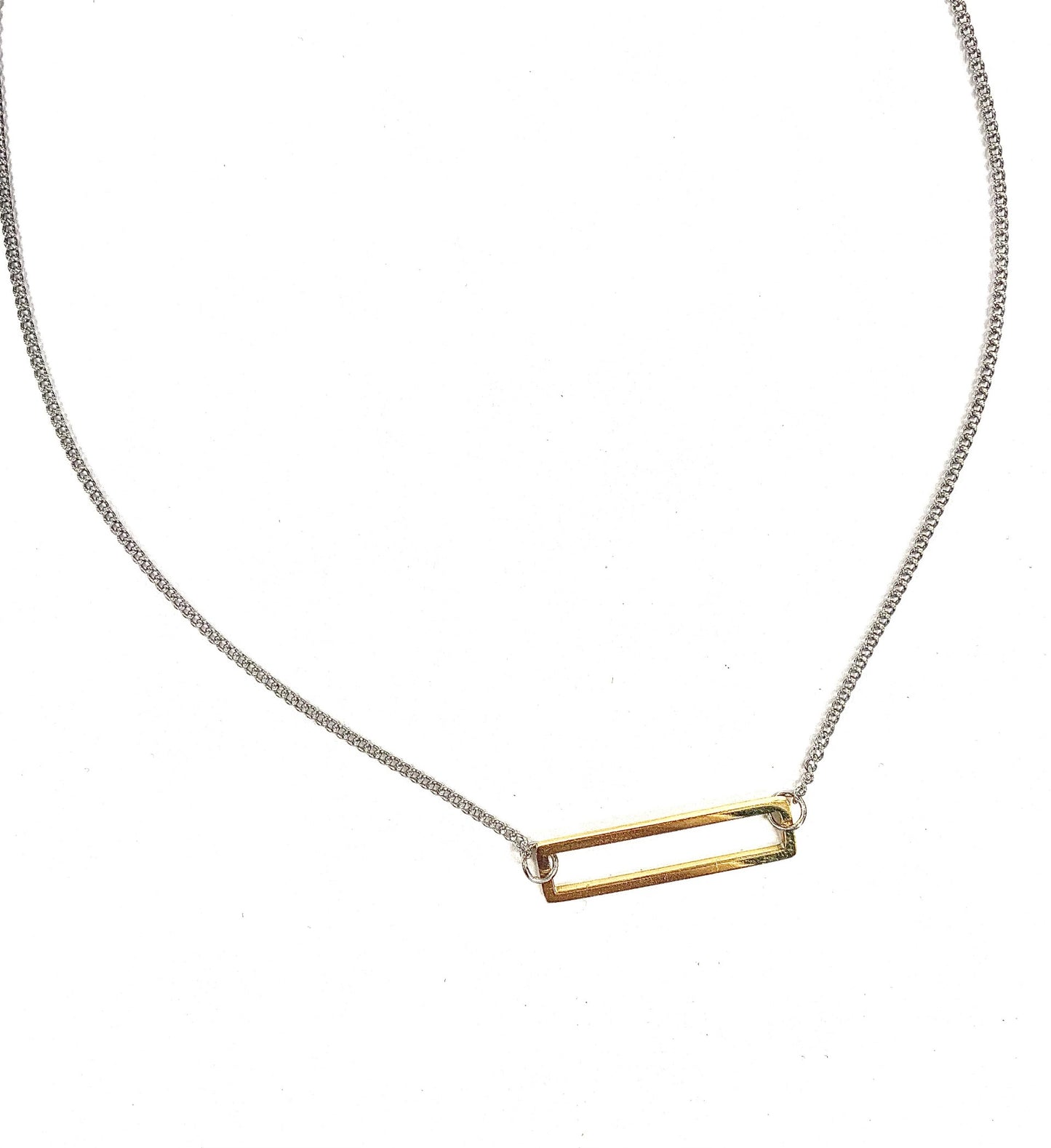Collier Rectangle - Argent et Or - Rouge Inox