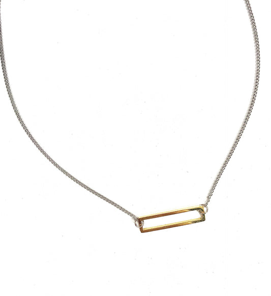 Collier Rectangle - Argent et Or - Rouge Inox