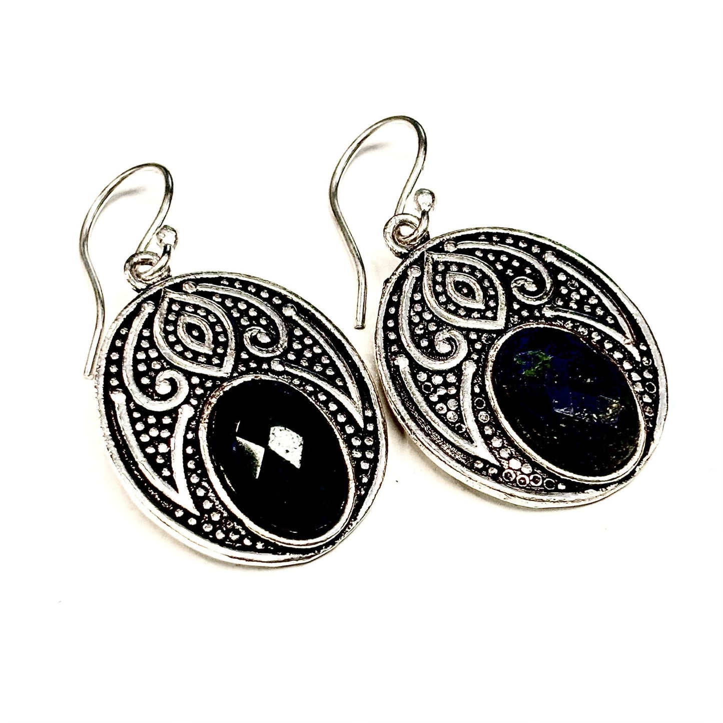 Boucles d'oreilles C15 - Bleu Marin & Argent