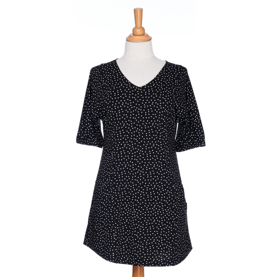 Martini tunic with black and white polka dots
