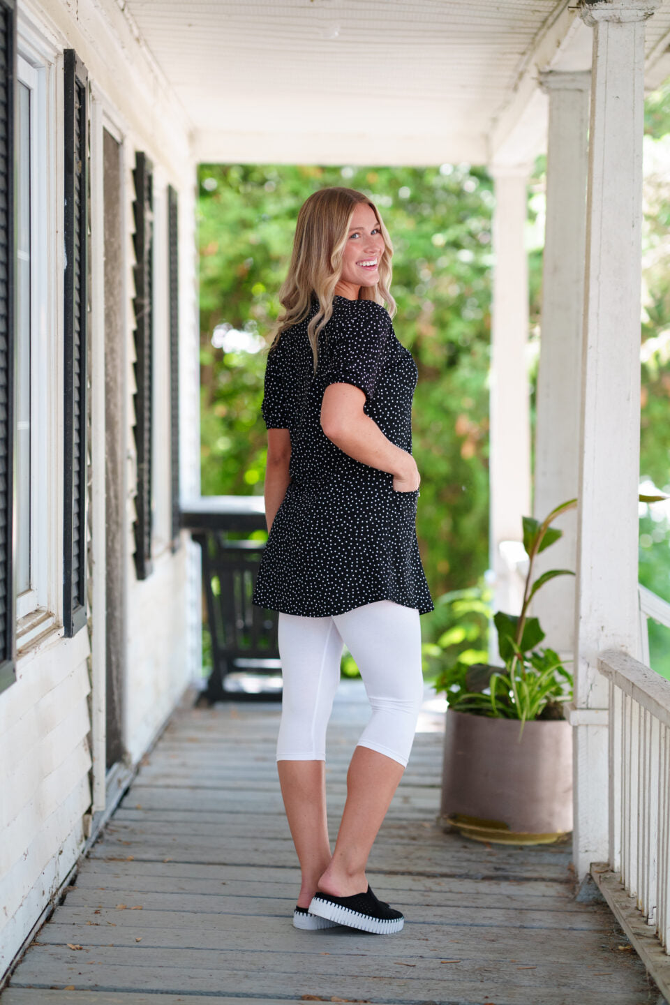 Martini tunic with black and white polka dots