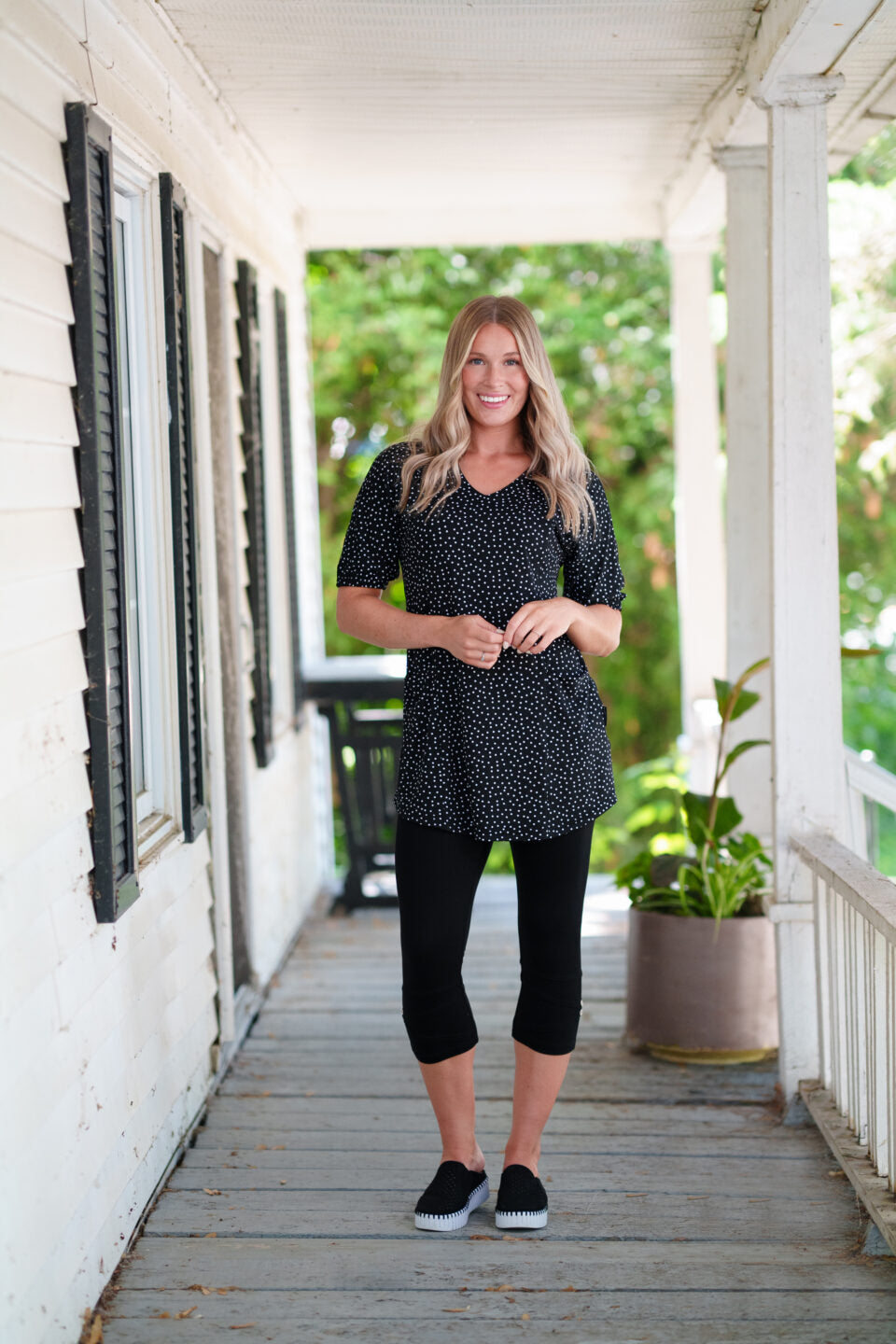 Martini tunic with black and white polka dots