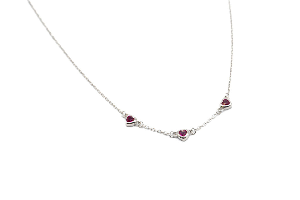 Collier 3 coeurs - Rouge -Rose foncé - Rouge Argent 9.25