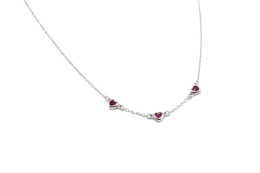 Collier 3 coeurs - Rouge -Rose foncé - Rouge Argent 9.25