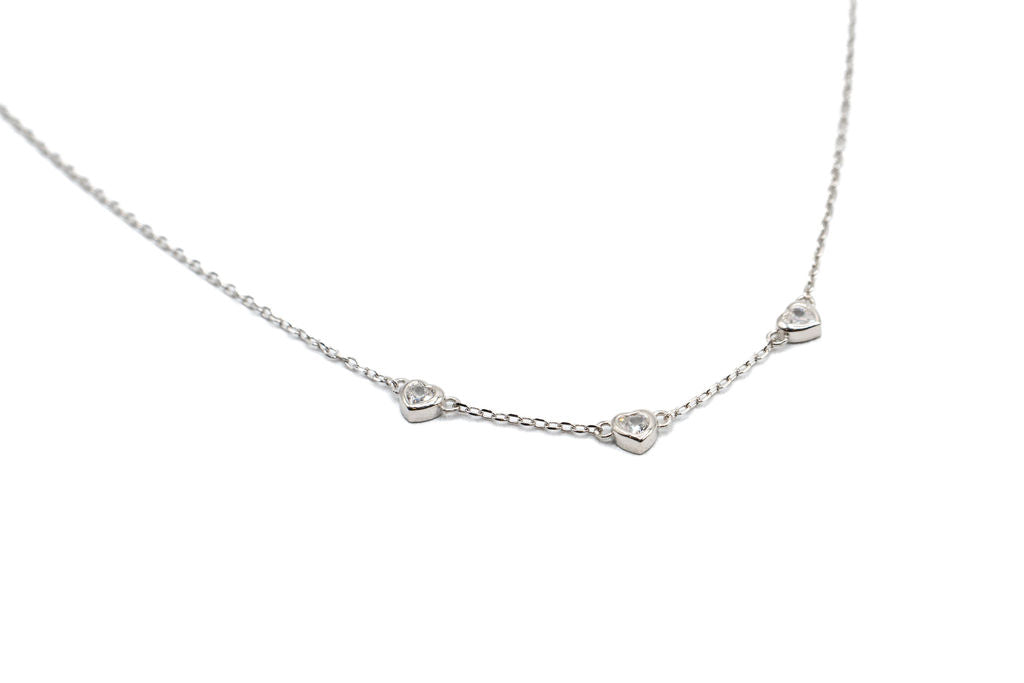 Collier 3 coeurs zircon transparent - Rouge Argent 9.25