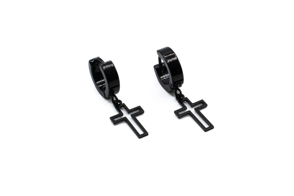 Bo Anneau avec Croix Pendante - Noir - Rouge inox