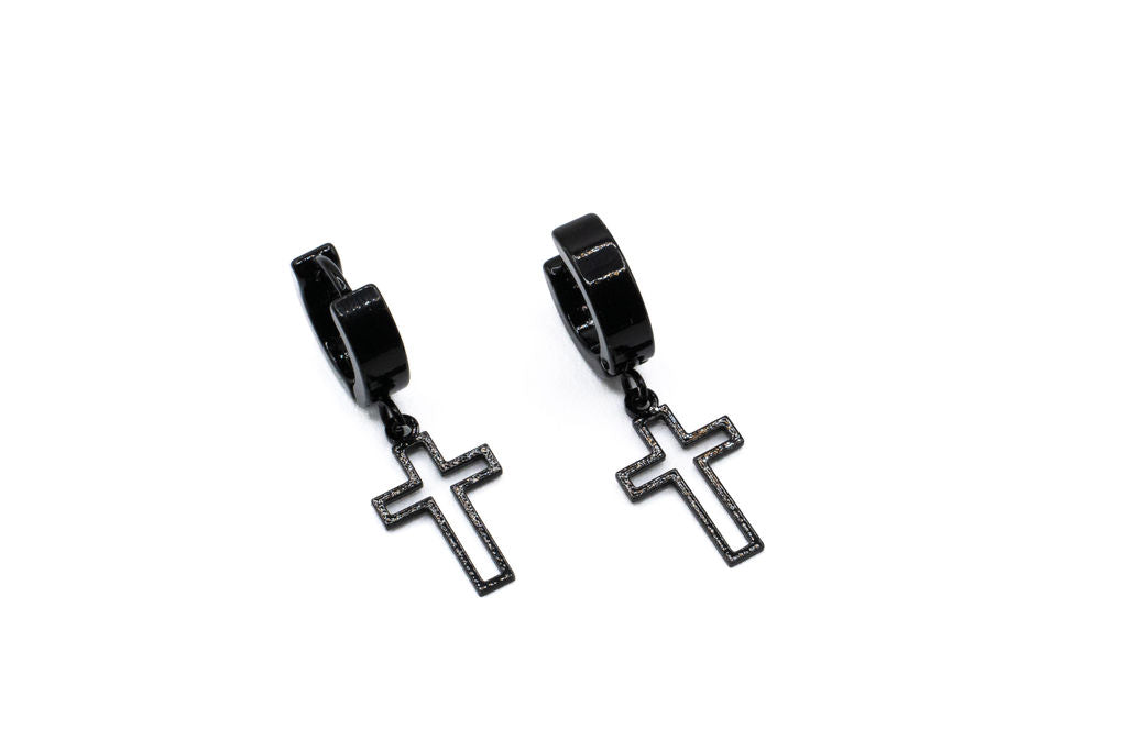 Bo Anneau avec Croix Pendante - Noir - Rouge inox