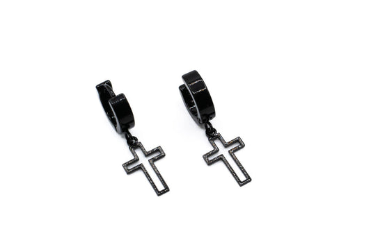 Bo Anneau avec Croix Pendante - Noir - Rouge inox