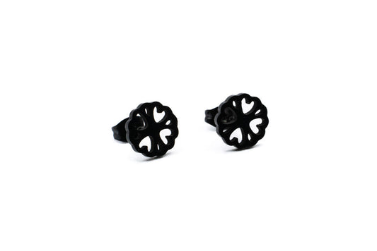 Boucles d’oreilles Fleurs-Coeurs noir - Rouge Inox