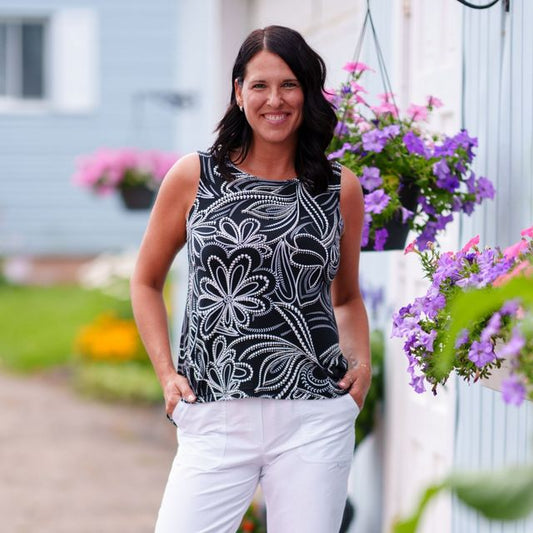 Camisole sunrise floral - noir et blanc