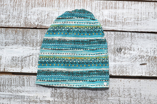 Tuque réversible Baluchon motifs bleu