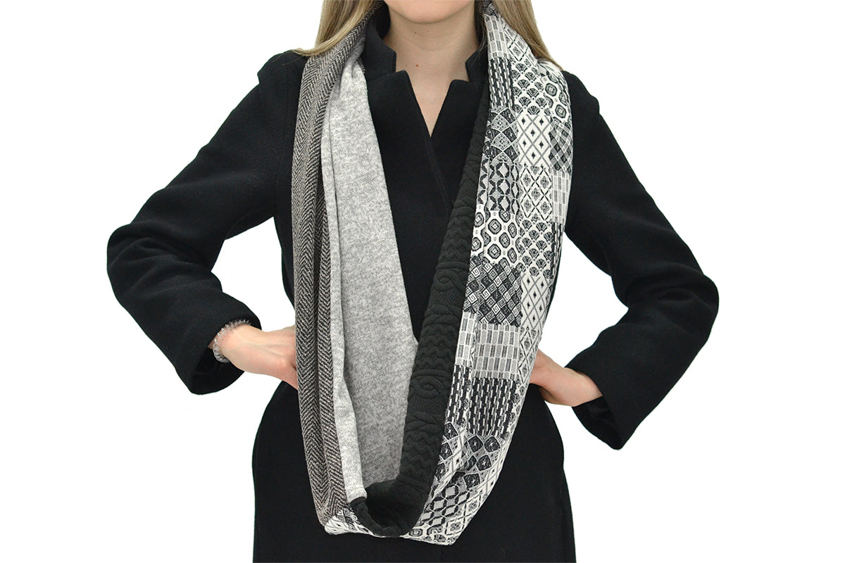 Foulard noir et gris 4 tissus - Baluchon