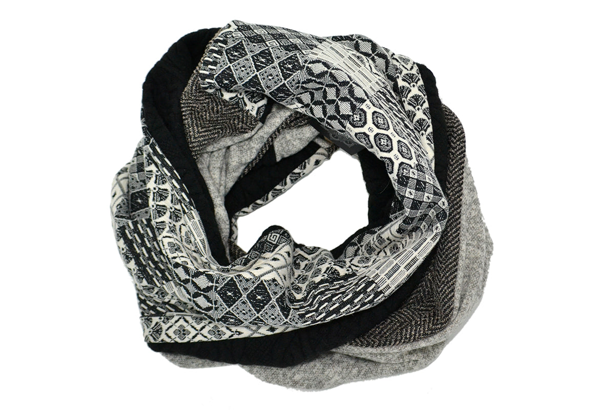 Foulard noir et gris 4 tissus - Baluchon