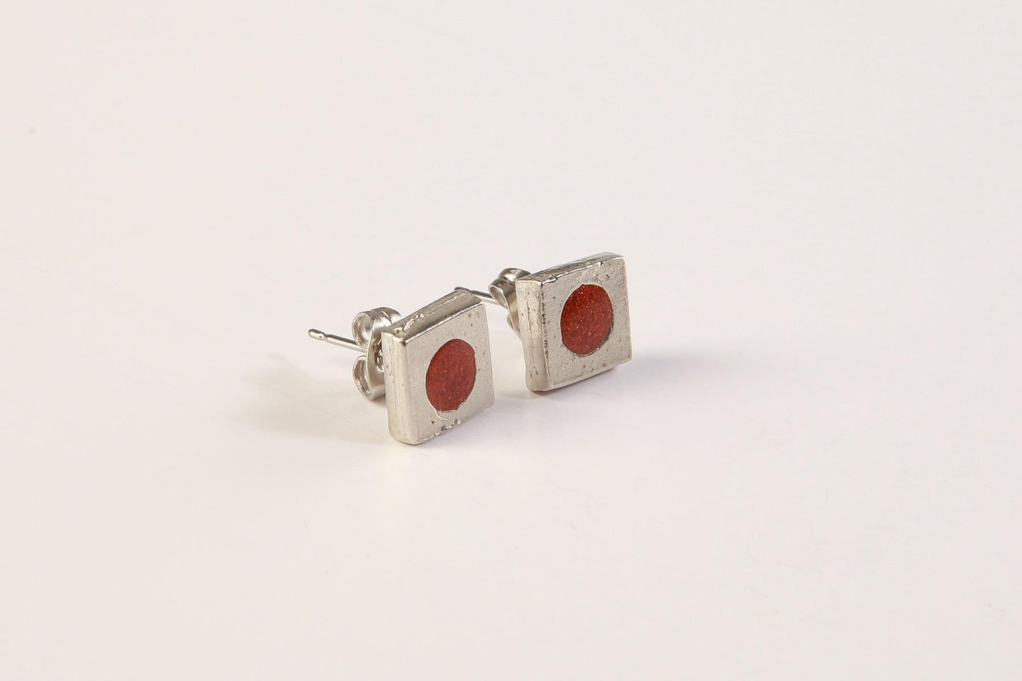 Boucles à l'oreille Carré Cercle  Naturel - Rouge Bijoux