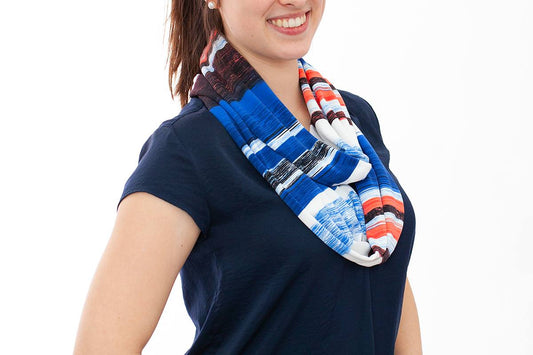 Foulard Baluchon blanc, bleu et corail