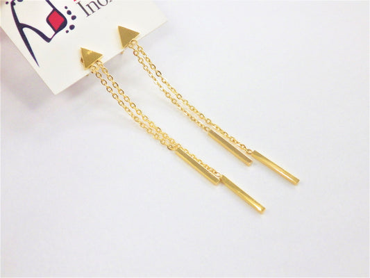 BO tige,triangle et chaîne or - Rouge inox