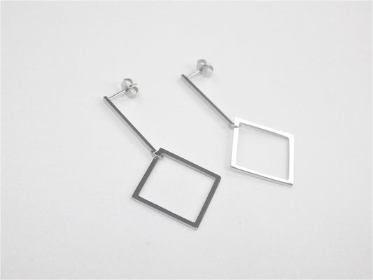 BO Lozange et tige argent - Rouge inox